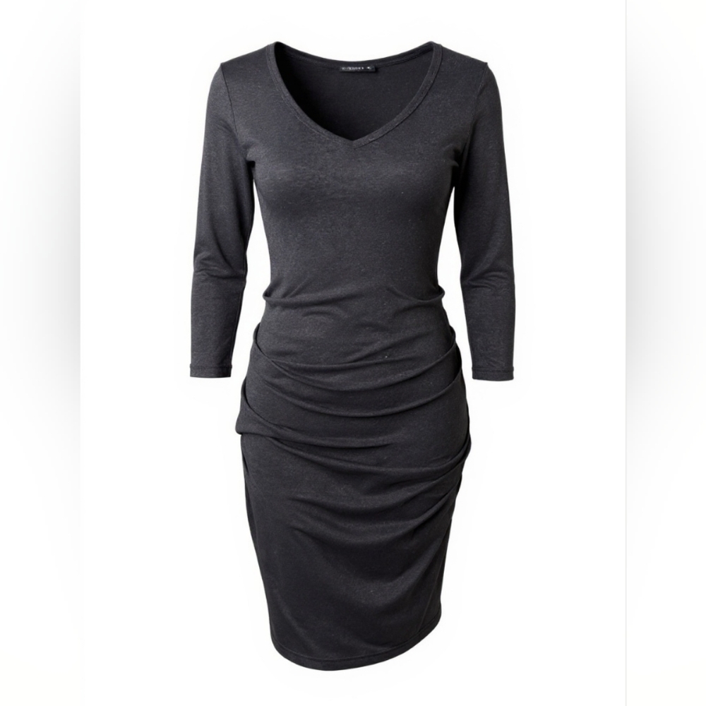James Perse Deep V Ruched Bodycon Dress Size Small 1